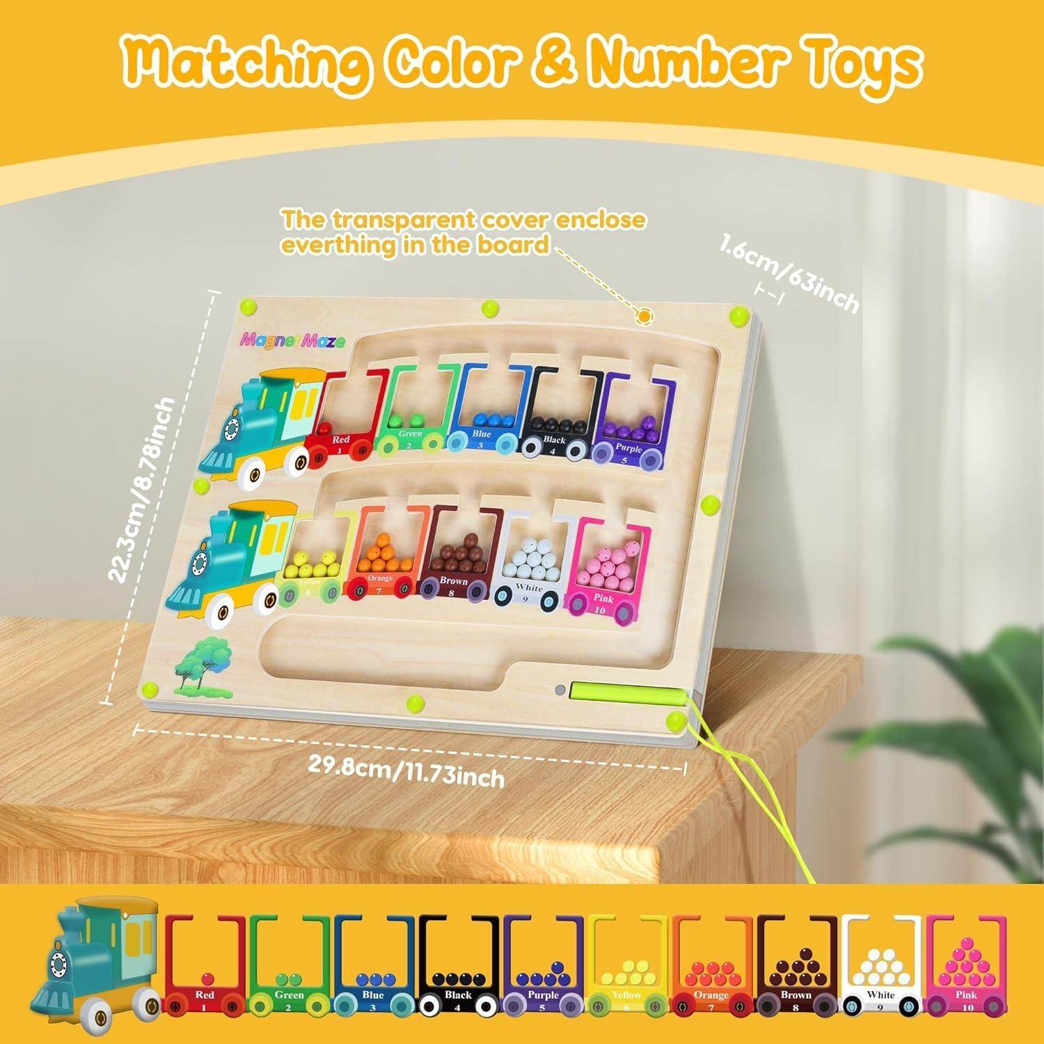 Magnetic Color & Number Maze Montessori Wooden Puzzle Game Board