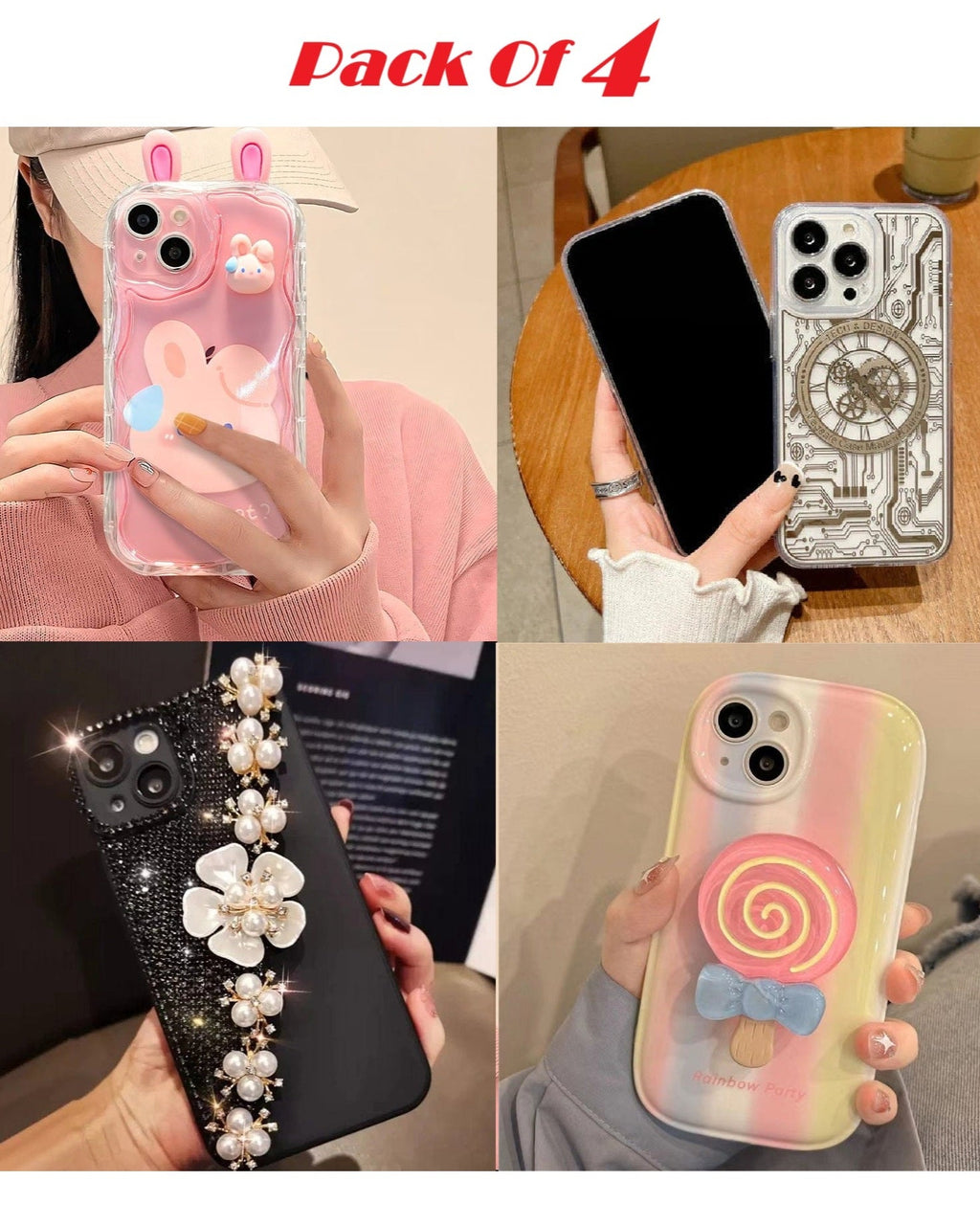 Combo Pack of 4 Rainbow Trendy Cases