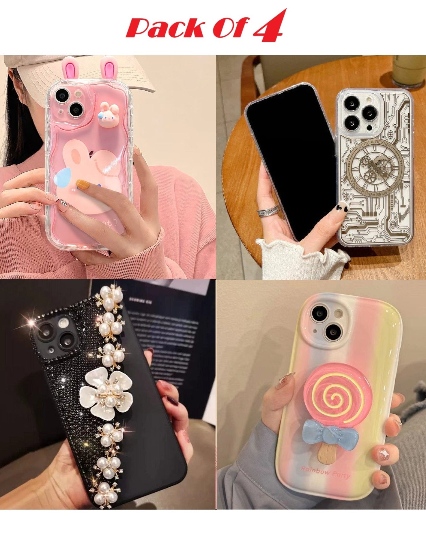 Combo Pack of 4 Rainbow Trendy Cases