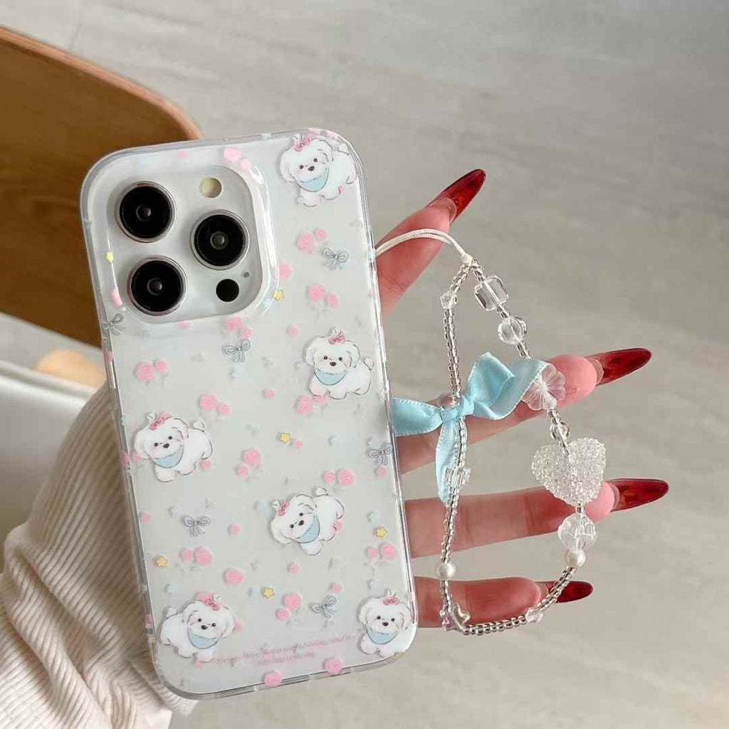 (Buy 1 Get 1 Free) Baby Puppy Silicon Case For iPhone With Bow Charm