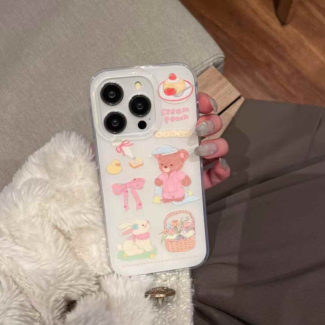 (Buy 1 Get 1 Free) Cute Cartoon Silicon Case For iPhone With Charm