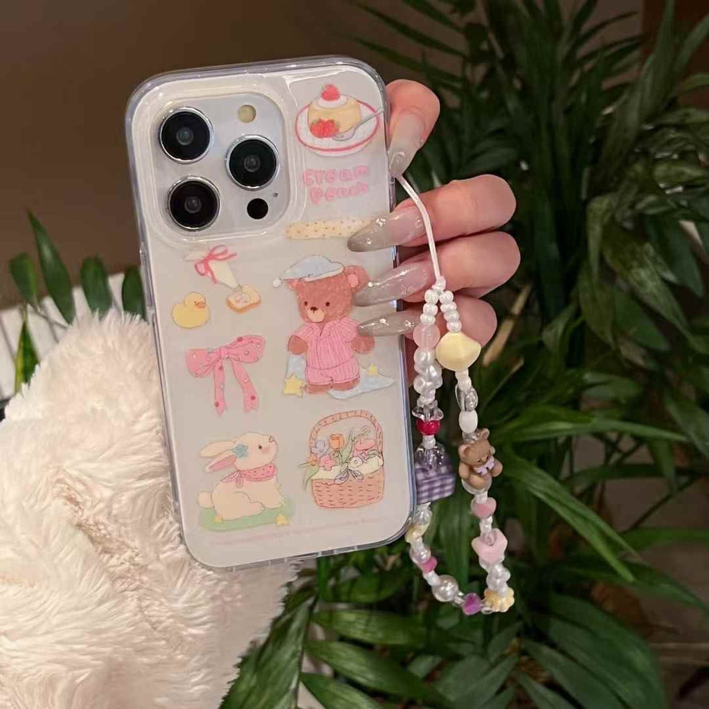 (Buy 1 Get 1 Free) Cute Cartoon Silicon Case For iPhone With Charm
