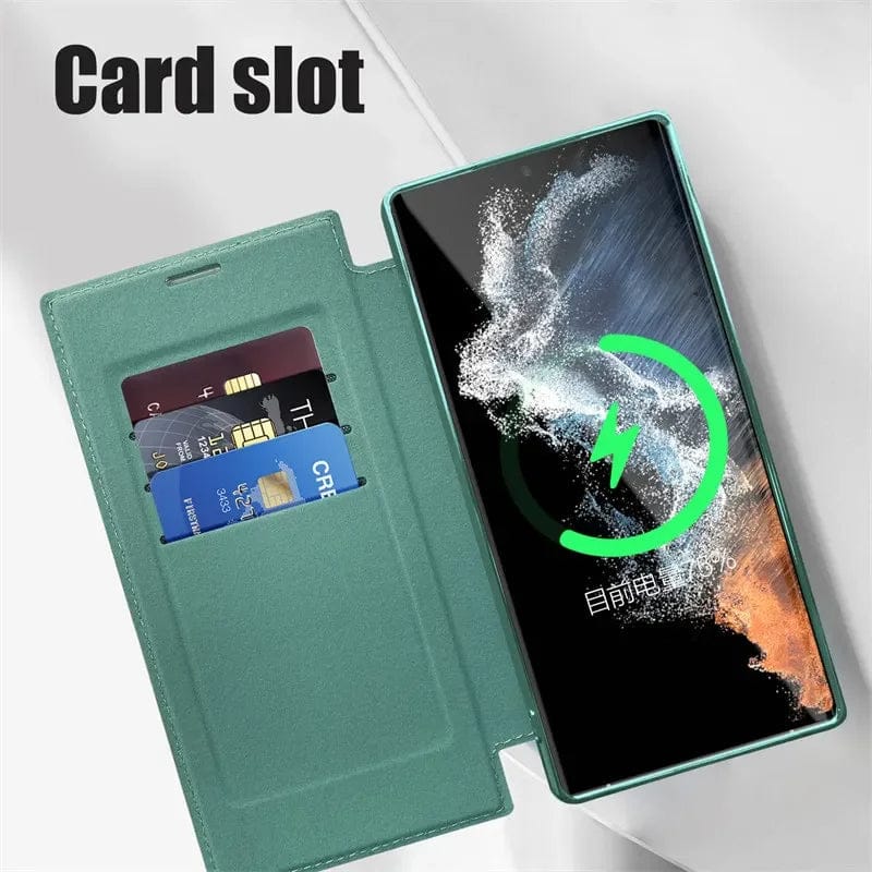 (Buy 1 Get 1 Free) Magnetic Magsafe Genuine Leather Flip Case - Samsung