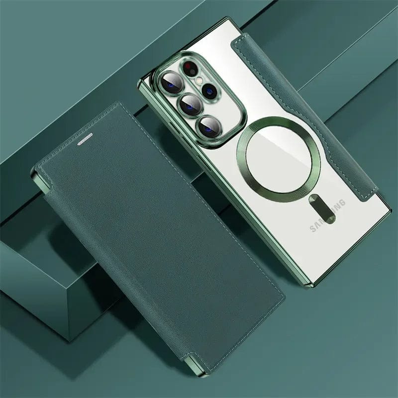 (Buy 1 Get 1 Free) Magnetic Magsafe Genuine Leather Flip Case - Samsung