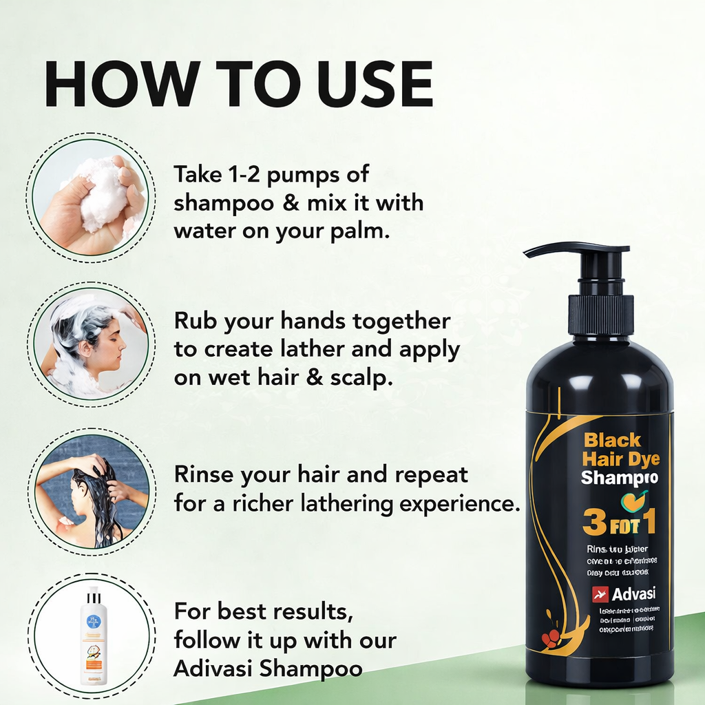 Herbal Black Hair Color Shampoo | 3 in 1 Hair Care | Grey Coverage | Pack of 2 (100ml)